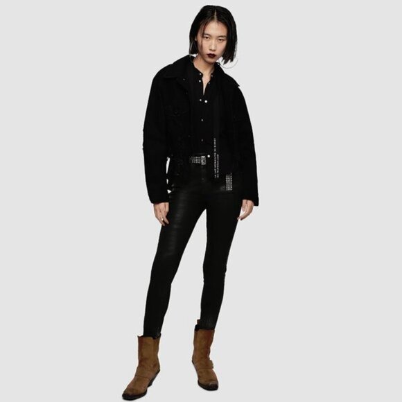 NWT Diesel black denim distressed cropped jacket - Picture 1 of 7